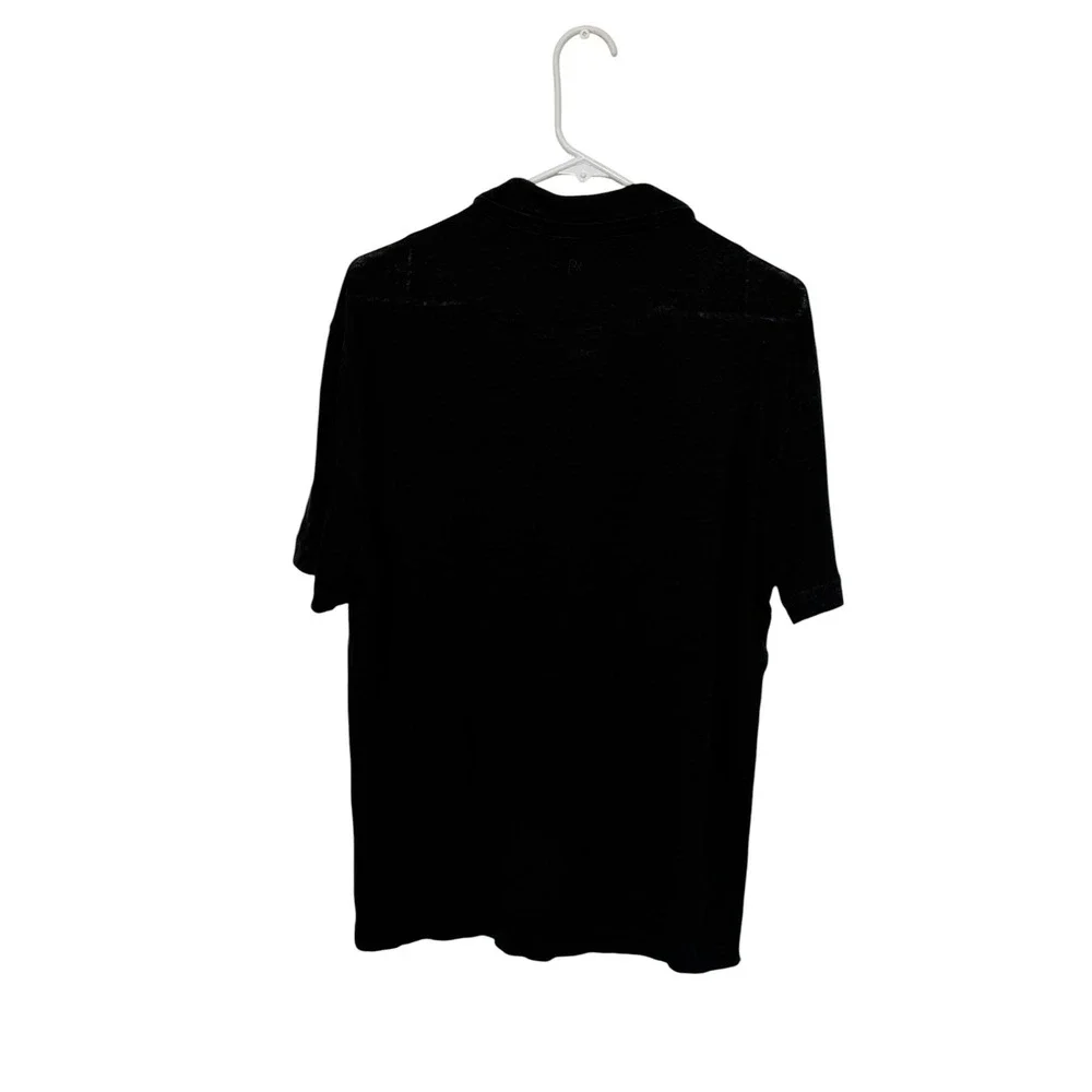 Banana Republic Mens Black Slub Linen Polo Shirt Large Short Sleeve Preppy
